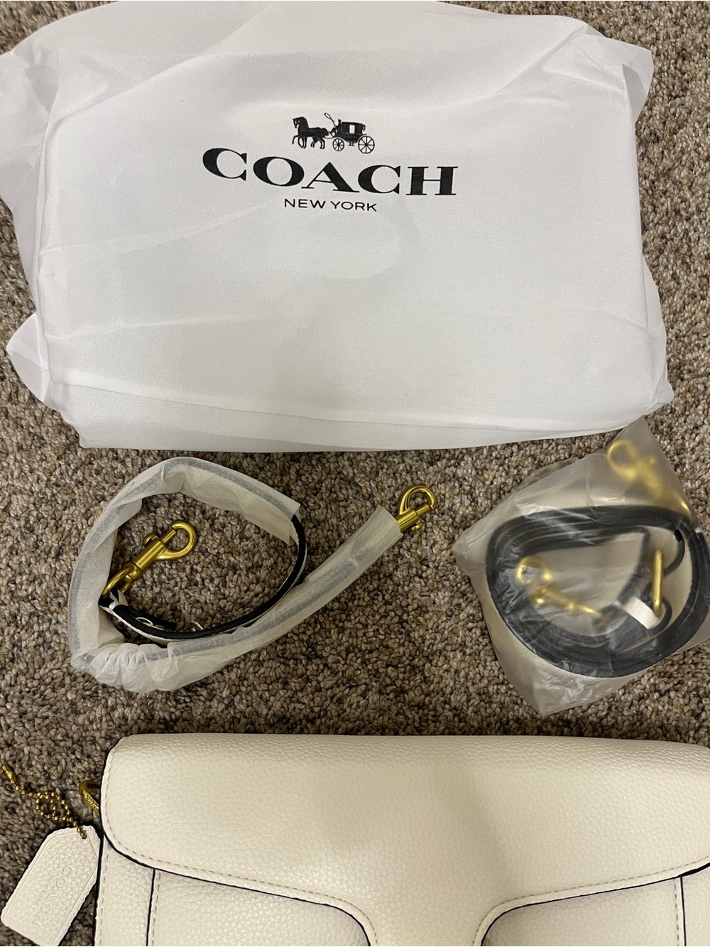 COACH White Pebbled Leather Crossbody with Gold Hardware